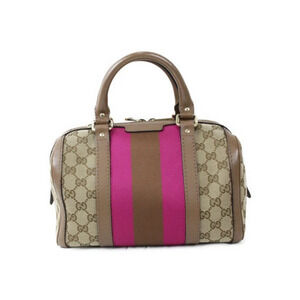 Gucci Boston Bag Beige Brown Pink GG Canvas Handbag Shoulder